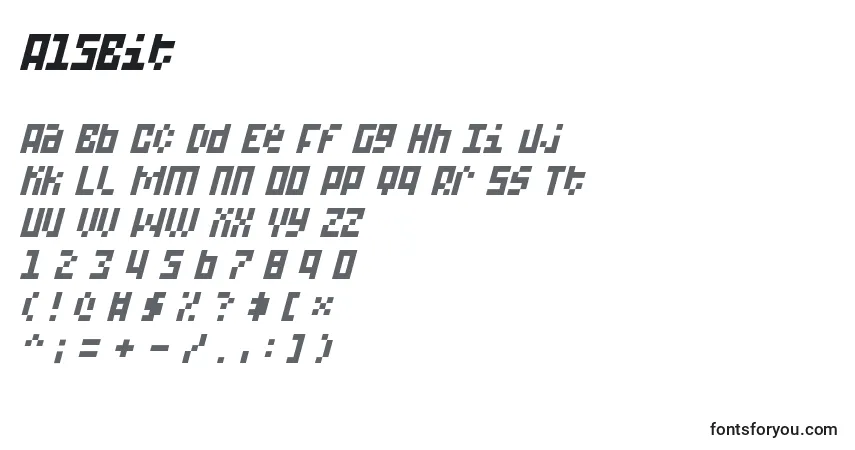 A fonte A15Bit – alfabeto, números, caracteres especiais