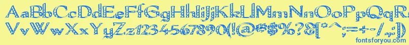 フォントPamelori – 青い文字が黄色の背景にあります。