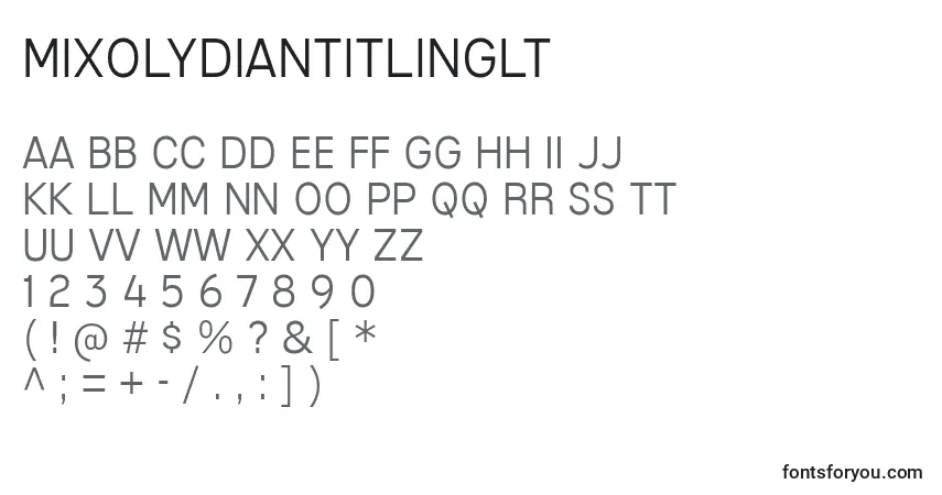 Czcionka MixolydianTitlingLt – alfabet, cyfry, specjalne znaki
