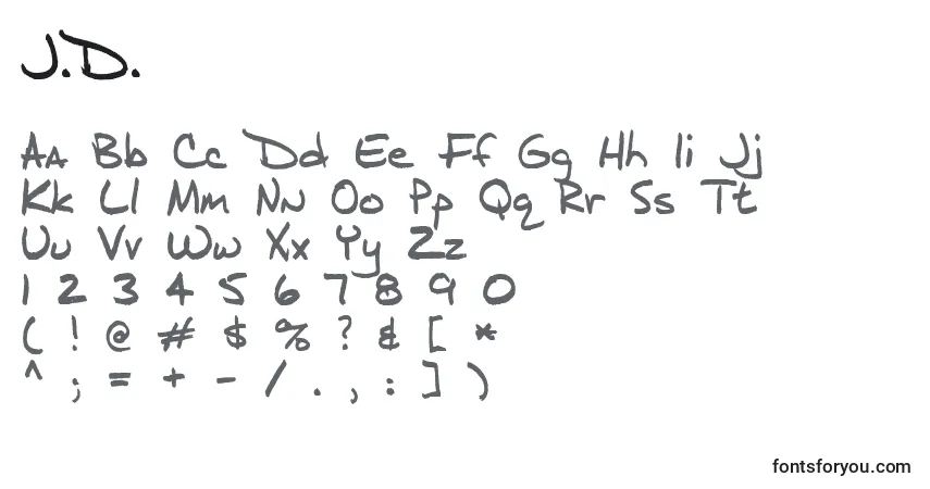 A fonte J.D. – alfabeto, números, caracteres especiais