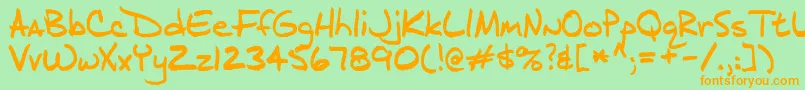 フォントJ.D. – オレンジの文字が緑の背景にあります。