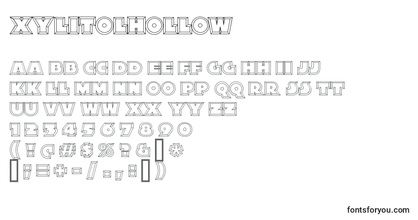 Czcionka XylitolHollow – alfabet, cyfry, specjalne znaki