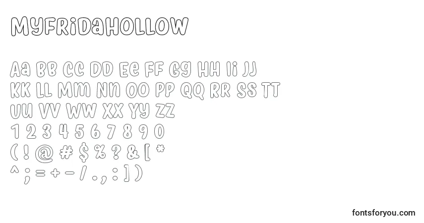 Czcionka MyfridaHollow – alfabet, cyfry, specjalne znaki