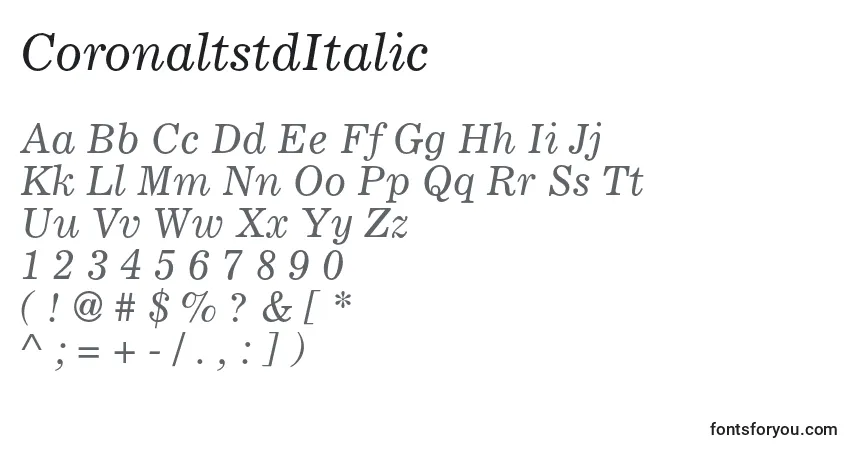 Schriftart CoronaltstdItalic – Alphabet, Zahlen, spezielle Symbole