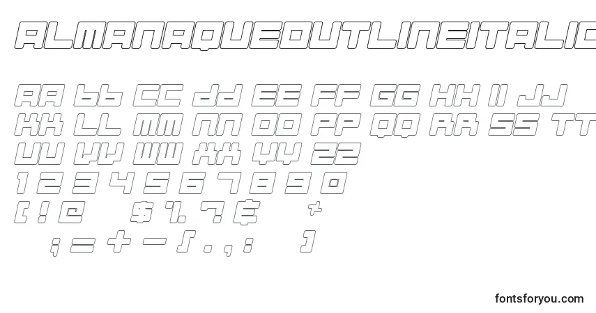AlmanaqueOutlineItalic-fontti – aakkoset, numerot, erikoismerkit