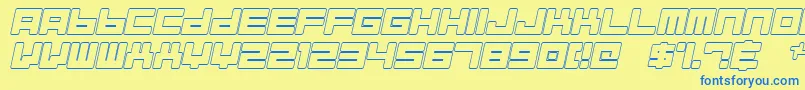 Fonte AlmanaqueOutlineItalic – fontes azuis em um fundo amarelo