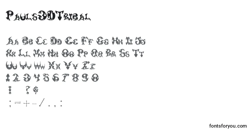 A fonte Pauls3DTribal – alfabeto, números, caracteres especiais