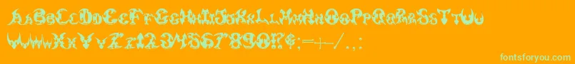 Pauls3DTribal-Schriftart – Grüne Schriften auf orangefarbenem Hintergrund