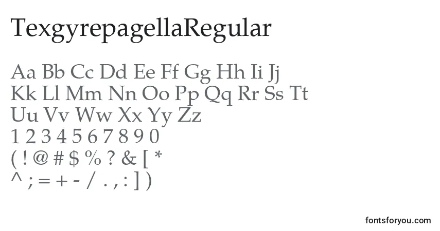 TexgyrepagellaRegular-fontti – aakkoset, numerot, erikoismerkit