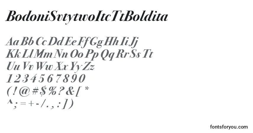 Czcionka BodoniSvtytwoItcTtBoldita – alfabet, cyfry, specjalne znaki
