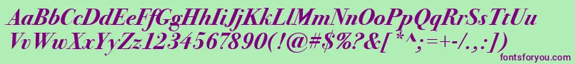 BodoniSvtytwoItcTtBoldita Font – Purple Fonts on Green Background