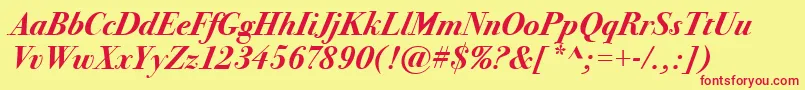 BodoniSvtytwoItcTtBoldita Font – Red Fonts on Yellow Background