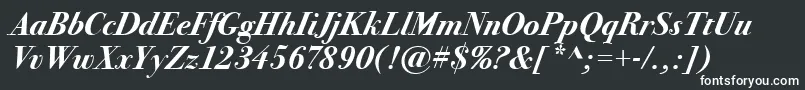 BodoniSvtytwoItcTtBoldita-fontti – valkoiset fontit mustalla taustalla