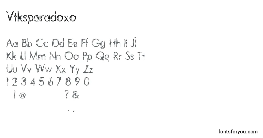 Czcionka Vtksparadoxo – alfabet, cyfry, specjalne znaki