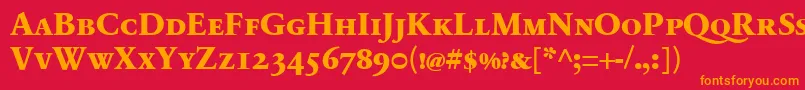 フォントSabonnextLtExtraboldSmallCaps – 赤い背景にオレンジの文字