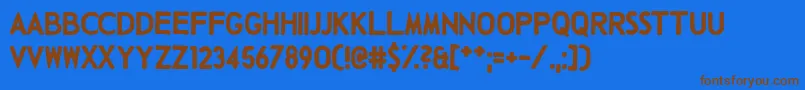 フォントTalkingBaseball – 茶色の文字が青い背景にあります。