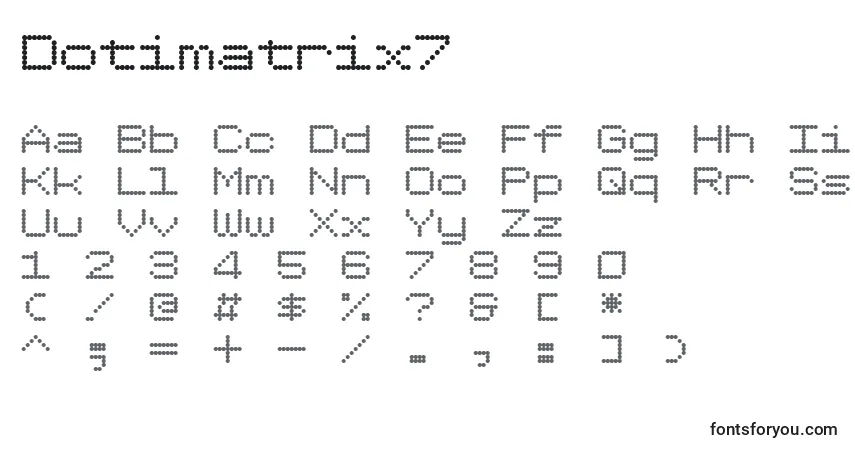 Шрифт Dotimatrix7 – алфавит, цифры, специальные символы