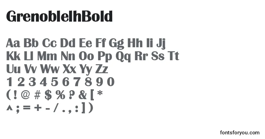 A fonte GrenoblelhBold – alfabeto, números, caracteres especiais