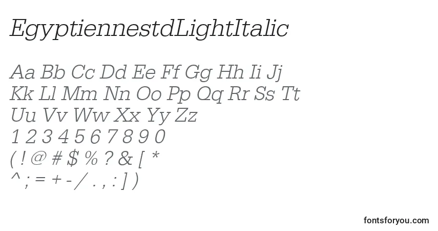 Шрифт EgyptiennestdLightItalic – алфавит, цифры, специальные символы