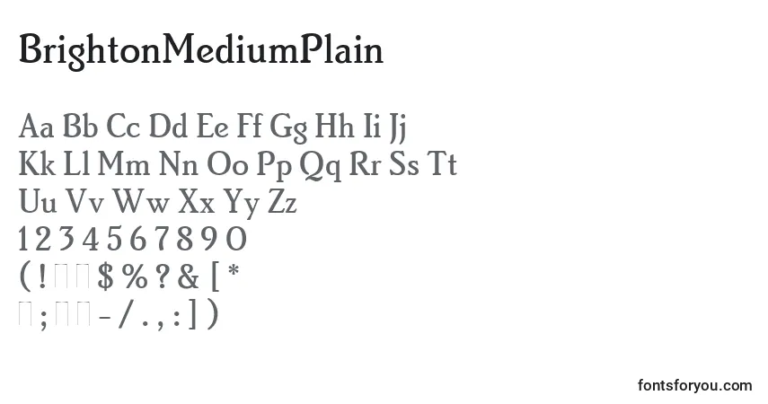 Czcionka BrightonMediumPlain – alfabet, cyfry, specjalne znaki