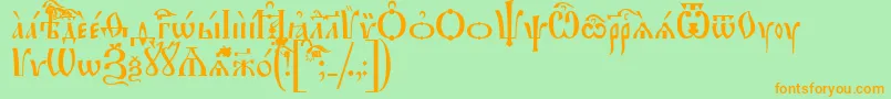 IrmologionUcs-fontti – oranssit fontit vihreällä taustalla