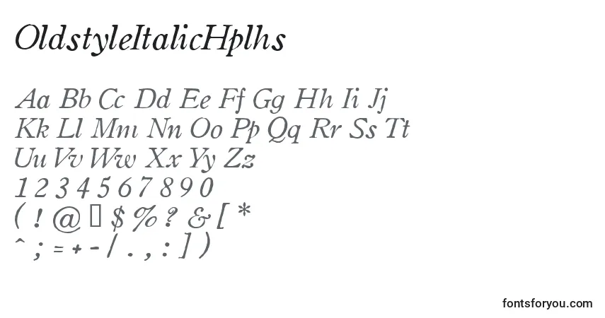 Шрифт OldstyleItalicHplhs – алфавит, цифры, специальные символы