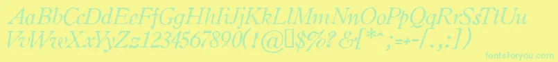フォントOldstyleItalicHplhs – 黄色い背景に緑の文字