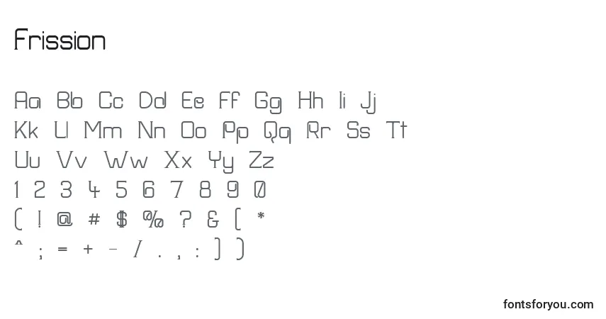 A fonte Frission – alfabeto, números, caracteres especiais