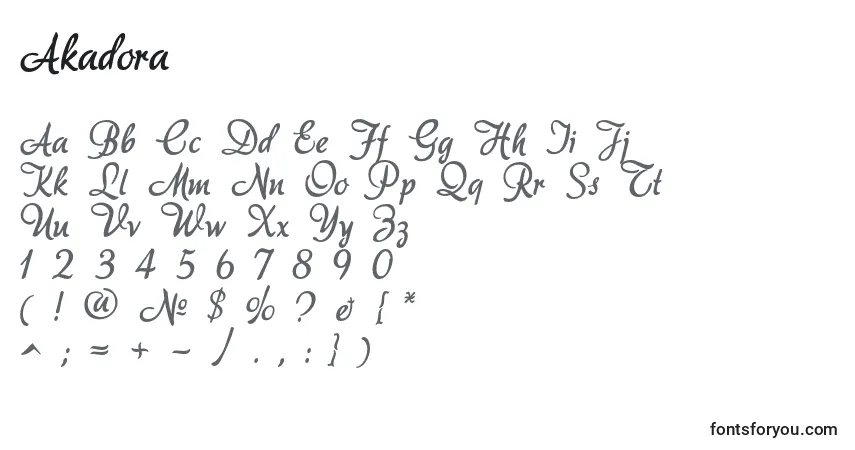 Шрифт Akadora (75753) – алфавит, цифры, специальные символы