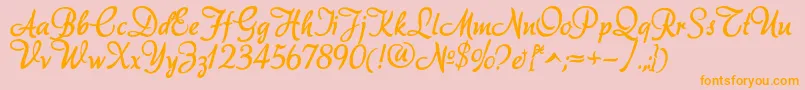 フォントAkadora – オレンジの文字がピンクの背景にあります。