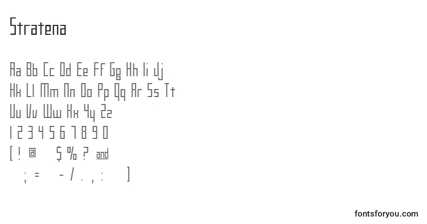 A fonte Stratena – alfabeto, números, caracteres especiais