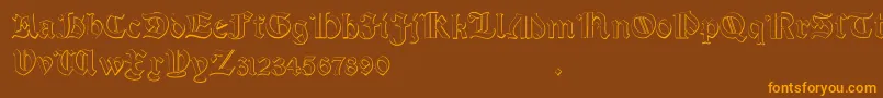 Salterio-Schriftart – Orangefarbene Schriften auf braunem Hintergrund