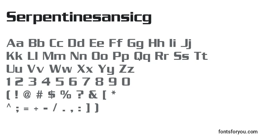 A fonte Serpentinesansicg – alfabeto, números, caracteres especiais