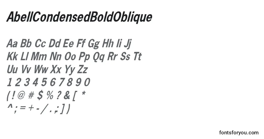 A fonte AbellCondensedBoldOblique – alfabeto, números, caracteres especiais