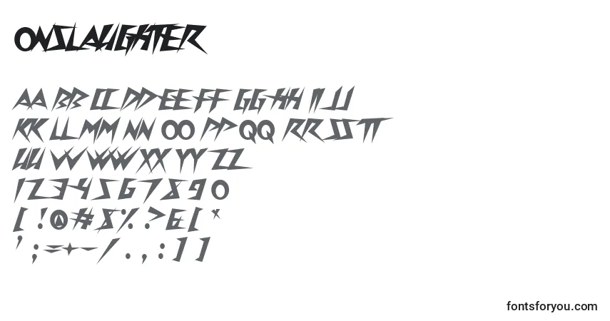 Шрифт Onslaughter – алфавит, цифры, специальные символы