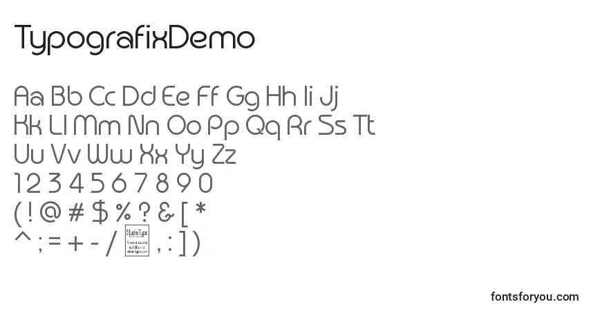 Schriftart TypografixDemo – Alphabet, Zahlen, spezielle Symbole