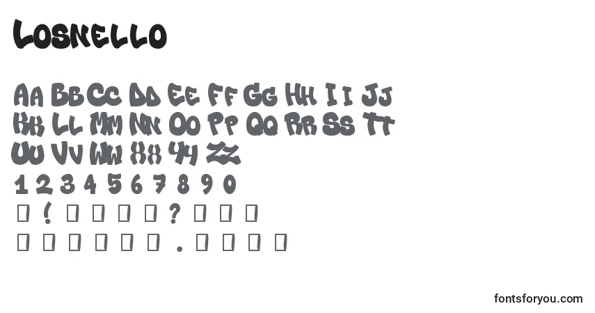 A fonte Losnello – alfabeto, números, caracteres especiais