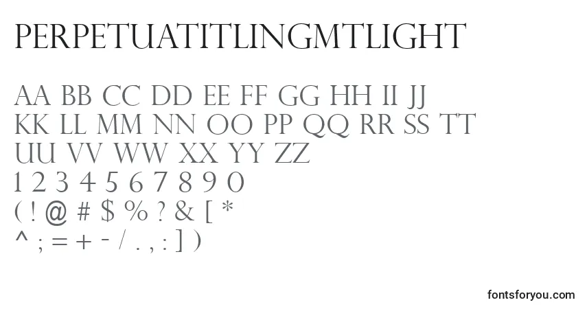 Шрифт PerpetuaTitlingMtLight – алфавит, цифры, специальные символы