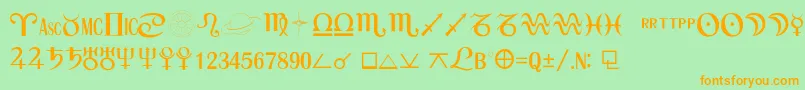 フォントAstroSemibold – オレンジの文字が緑の背景にあります。