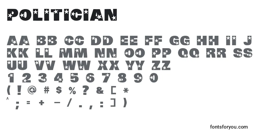 Czcionka Politician – alfabet, cyfry, specjalne znaki