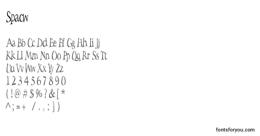 Schriftart Spacw – Alphabet, Zahlen, spezielle Symbole