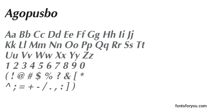 Schriftart Agopusbo – Alphabet, Zahlen, spezielle Symbole