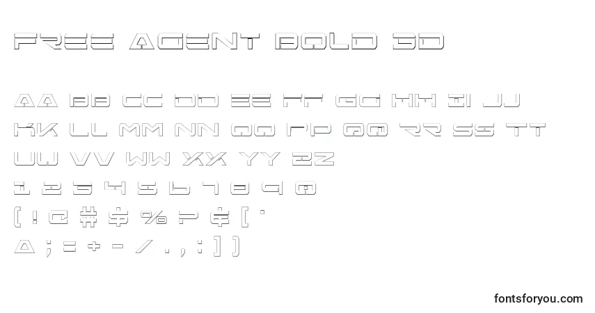 Schriftart Free Agent Bold 3D – Alphabet, Zahlen, spezielle Symbole