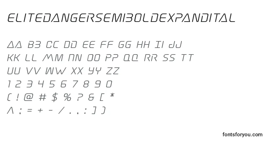A fonte Elitedangersemiboldexpandital – alfabeto, números, caracteres especiais