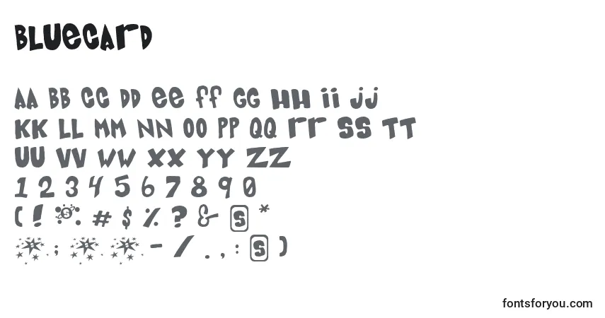 Czcionka Bluecard – alfabet, cyfry, specjalne znaki