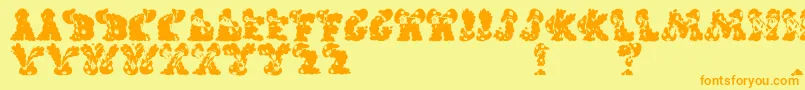 CarolsRegular-Schriftart – Orangefarbene Schriften auf gelbem Hintergrund
