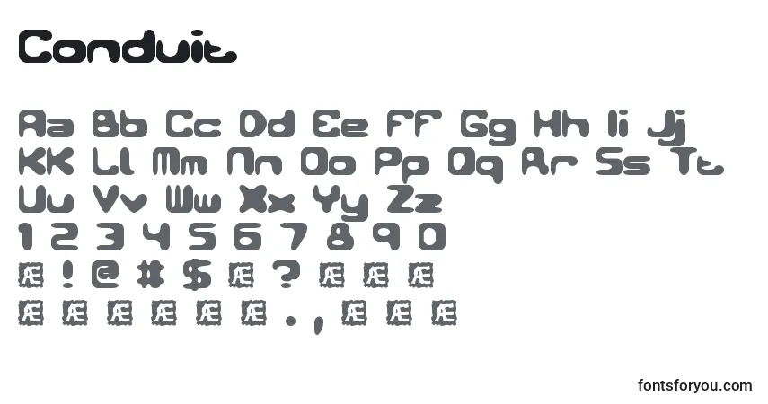 Czcionka Conduit – alfabet, cyfry, specjalne znaki