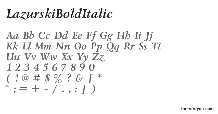A fonte LazurskiBoldItalic – alfabeto, números, caracteres especiais