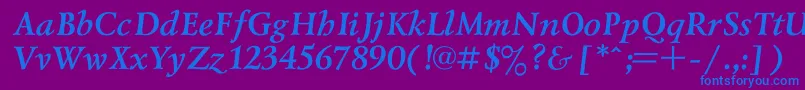 LazurskiBoldItalic-Schriftart – Blaue Schriften auf violettem Hintergrund