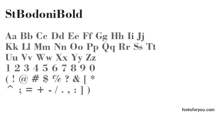 Czcionka StBodoniBold – alfabet, cyfry, specjalne znaki